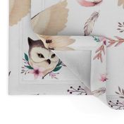 Bohoo Owl - boho owl and floral - white