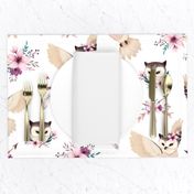 Bohoo Owl - boho owl and floral - white