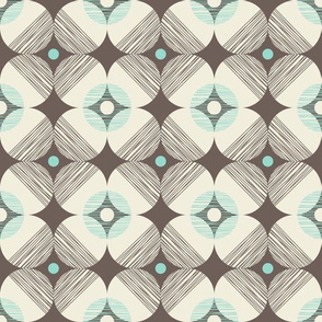 Retro Style Textured Off-White Circles on Brown Background with Sky Blue Accent Details