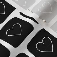 Doodle Hearts in Squares Black on White
