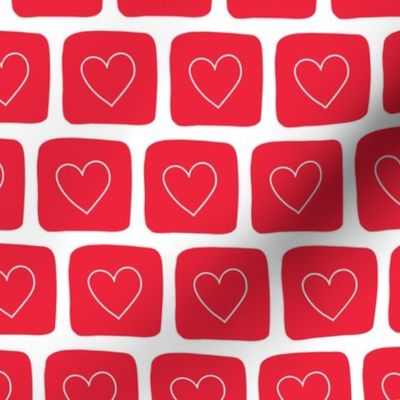 Doodle Hearts in Squares Red on White