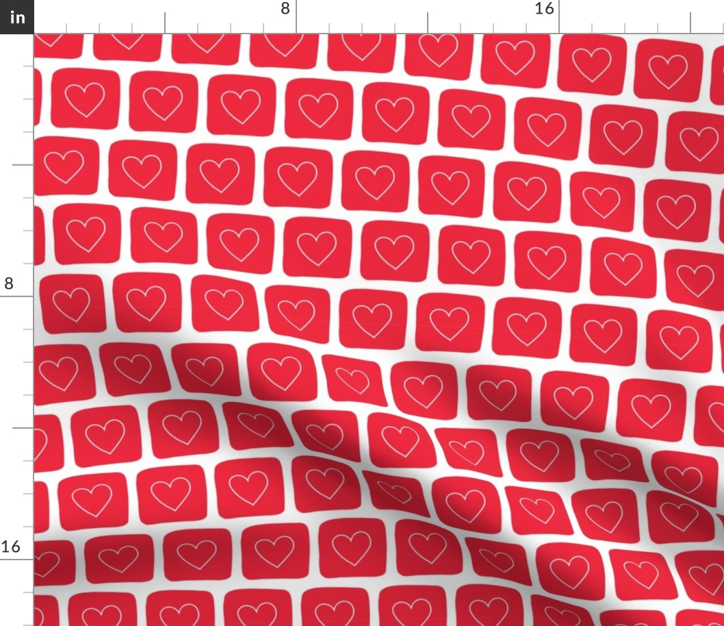 Doodle Hearts in Squares Red on White