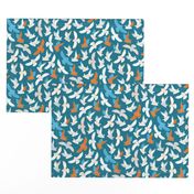 Snowy Owls in flight - orange and turquoise by Cecca