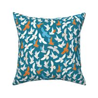 Snowy Owls in flight - orange and turquoise by Cecca