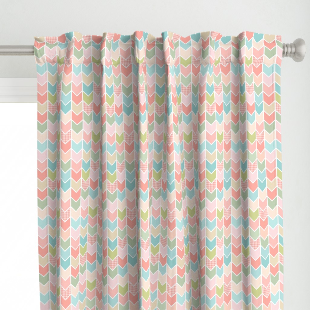 Peach Plaid Chevron Arrows - Coral, Blue, Blush Pattern