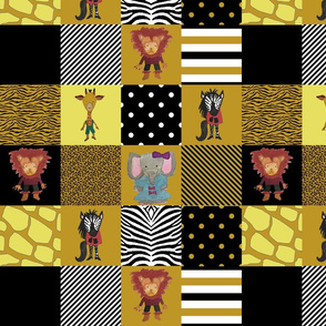 Jungle Friends Mustard and Black Cheater Quilt