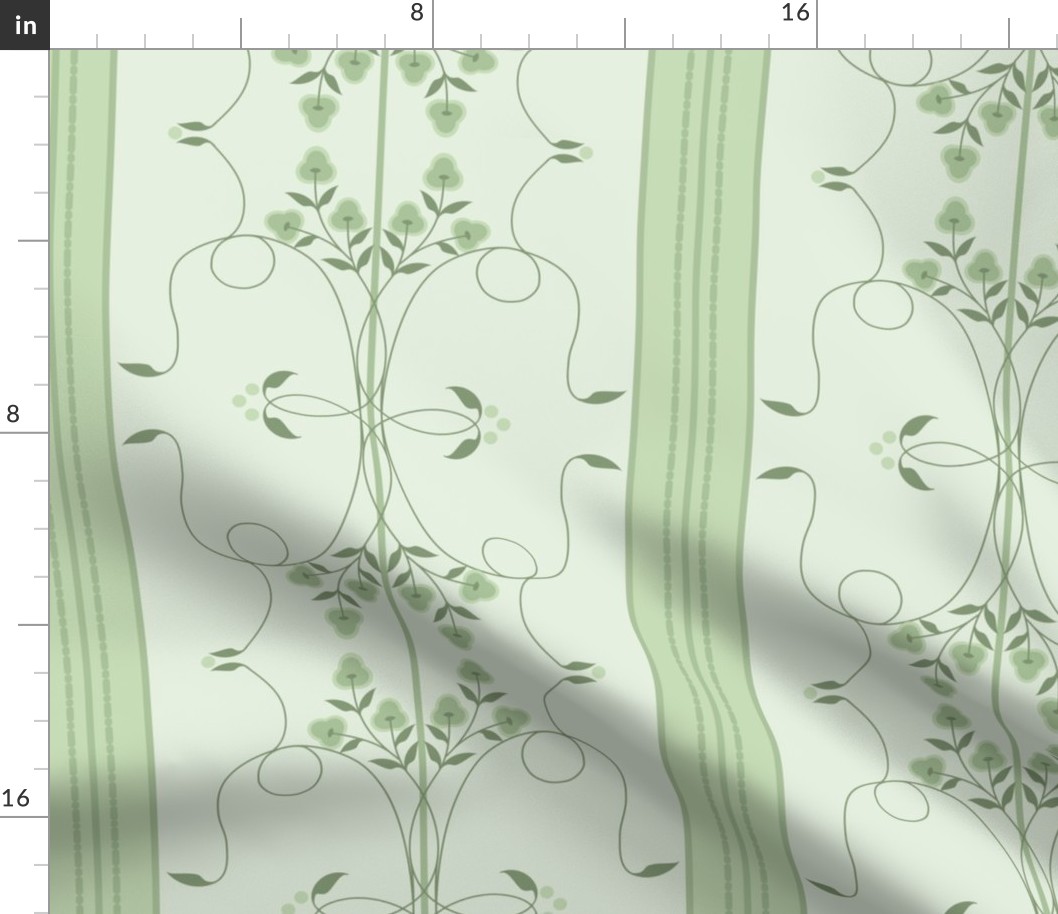 Wallflower Arabesque: Mossy Green Floral Stripe 