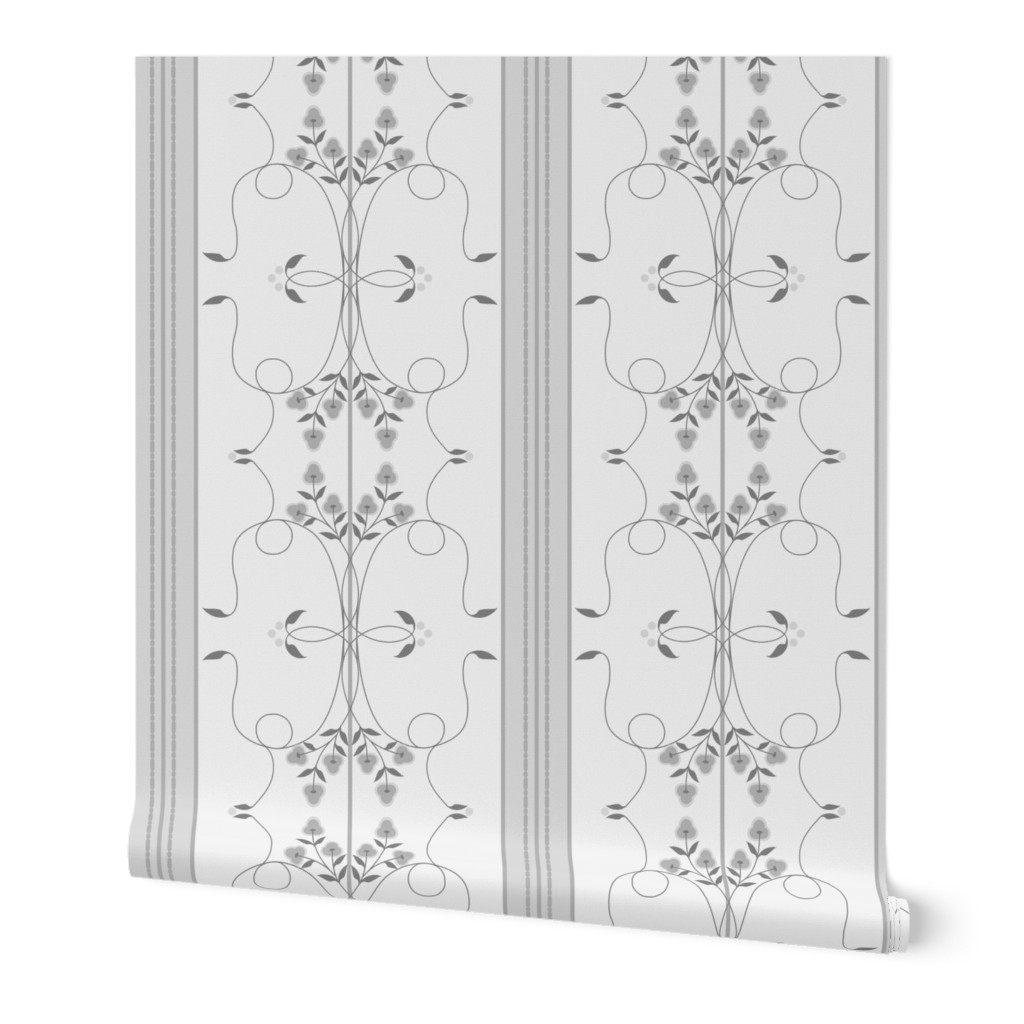 Wallflower Arabesque: Pure Gray Floral Stripe