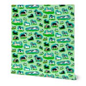 1950s Style Assorted Dogs on Light Green