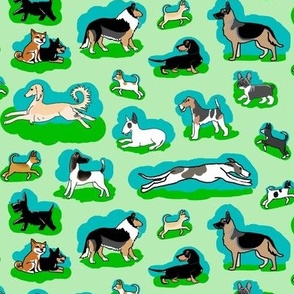 1950s Style Assorted Dogs on Light Green