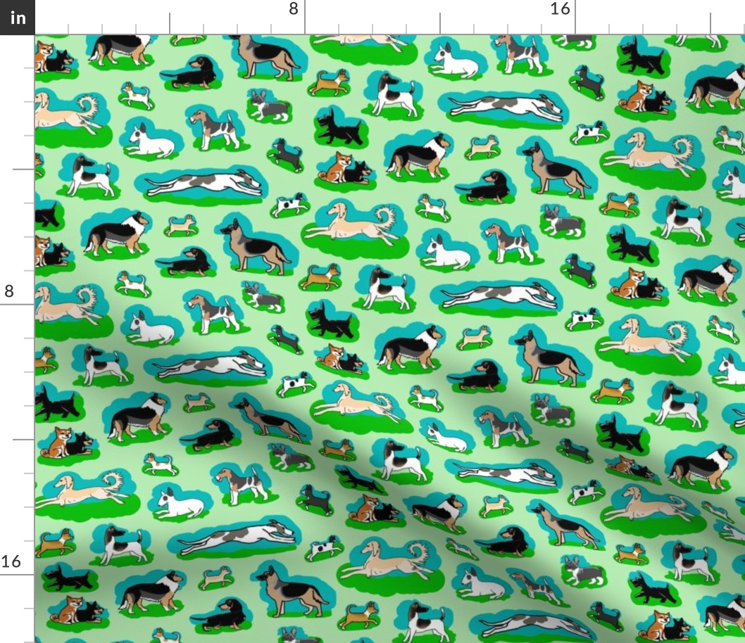 1950s Style Assorted Dogs on Light Green