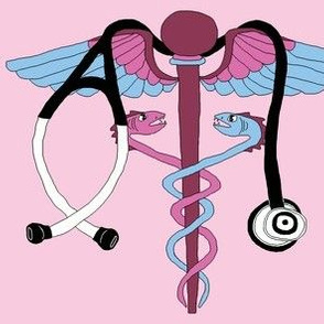 medical caduceus and stethoscope, large scale, pink 