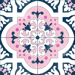 18 inch Navy and Pink Spanish Tile