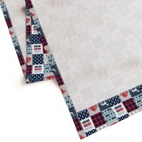 (2" small scale) firefighter wholecloth - patchwork - red blue navy C18BS