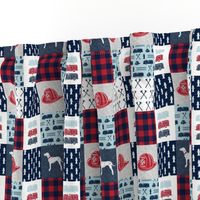 (2" small scale) firefighter wholecloth - patchwork - red blue navy C18BS