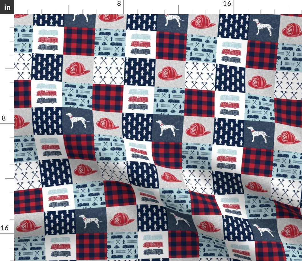 (2" small scale) firefighter wholecloth - patchwork - red blue navy C18BS