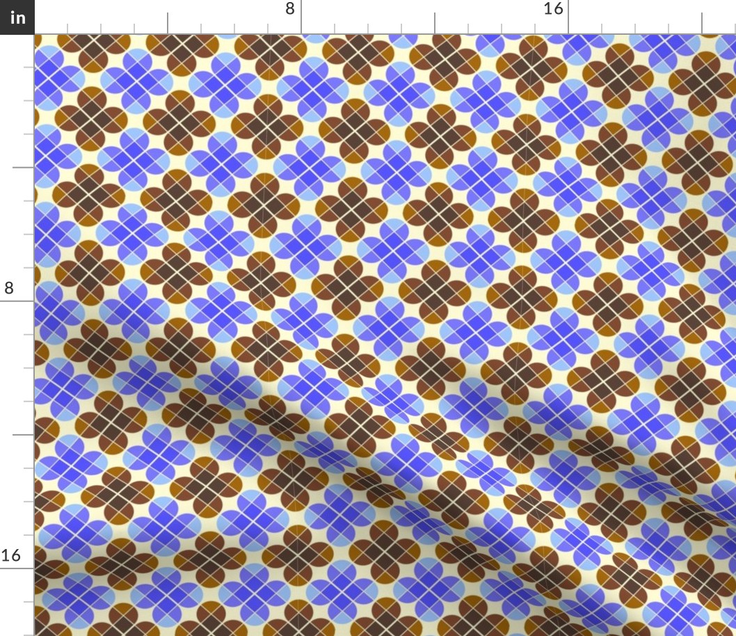 Geometric Pattern: Flower: Four Petal: Blue/Brown