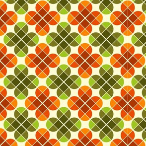 Geometric Pattern: Flower: Four Petal: Green/Orange