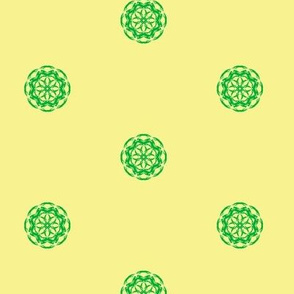 Fancy Emerald Flower Buttons on Buttery Yellow 