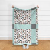 42”x36” Panel – Woodland Critter Blanket, Nursery Bedding,  Bear Moose Wolf Raccoon Fox Trees