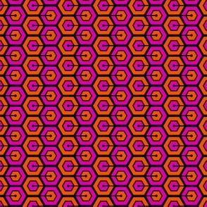 Geometric Pattern: Linked Hexagon: Orange/Pink