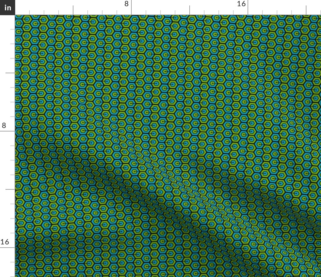Geometric Pattern: Linked Hexagon: Blue/Green