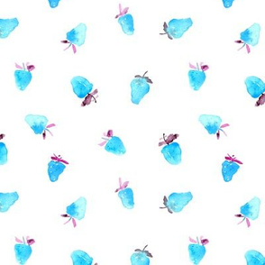 Baby strawberries in blue || watercolor pattern for nursery, baby, kids