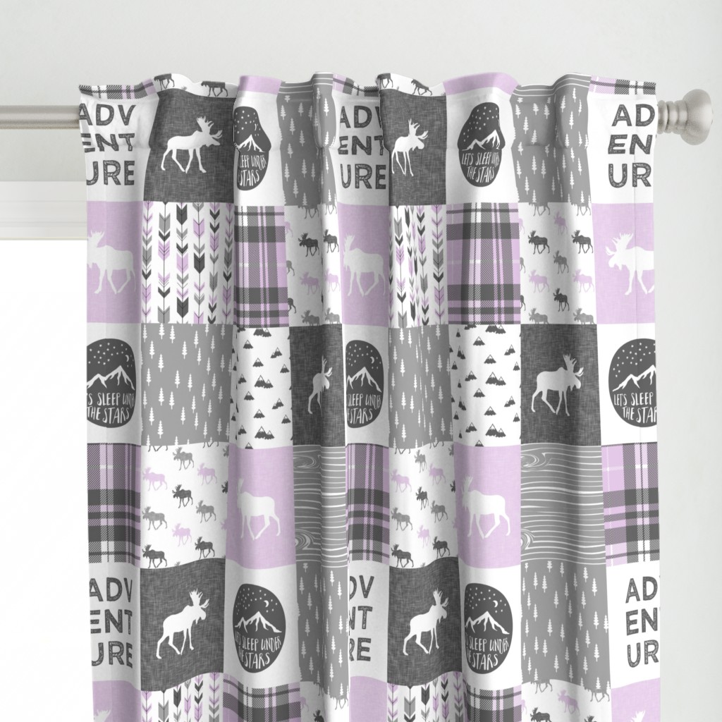 Adventure Moose Woodland Patchwork Plaid Purple