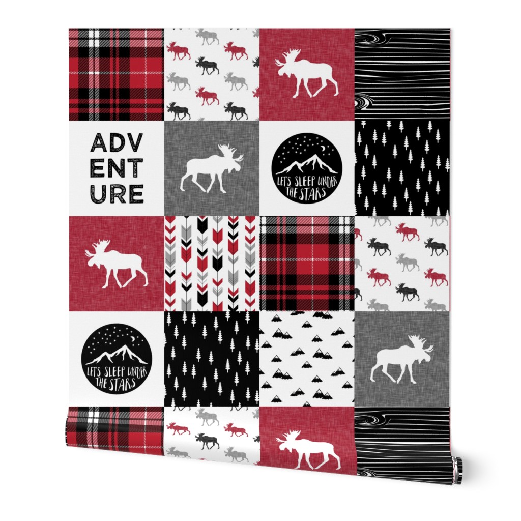 Adventure Moose Woodland Patchwork Plaid Red and Black