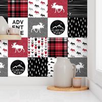 Adventure Moose Woodland Patchwork Plaid Red and Black