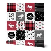 Adventure Moose Woodland Patchwork Plaid Red and Black