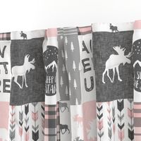 Adventure Moose Woodland Patchwork Plaid - pink