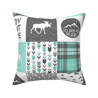 Adventure Moose Woodland Patchwork Plaid Light Teal