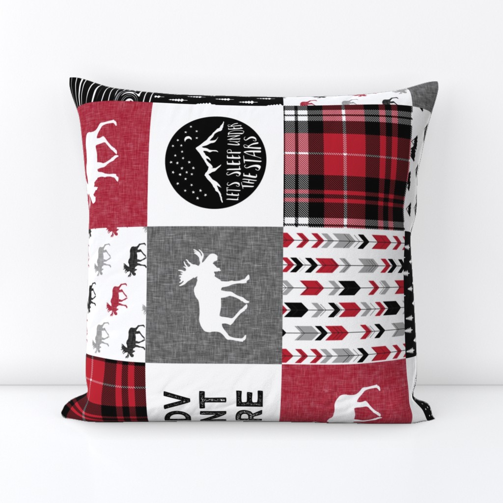 Adventure Moose Woodland Patchwork Plaid Red and Black (90)