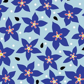 Blue Flowers with Polka Dots