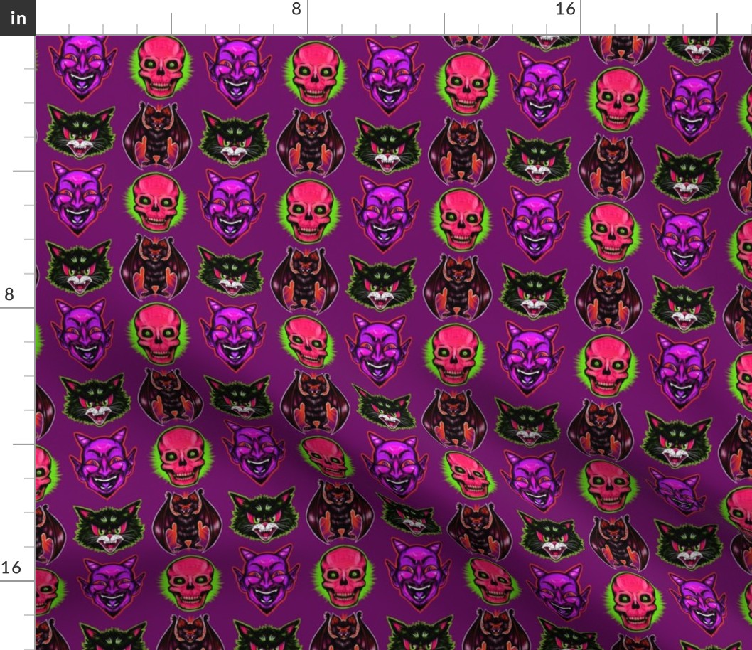 Vintage Halloween! (on purple, pink skulls)