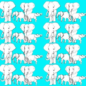 African Elephants- white on turquoise