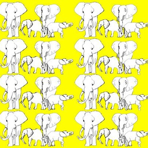 African Elephants white on yellow