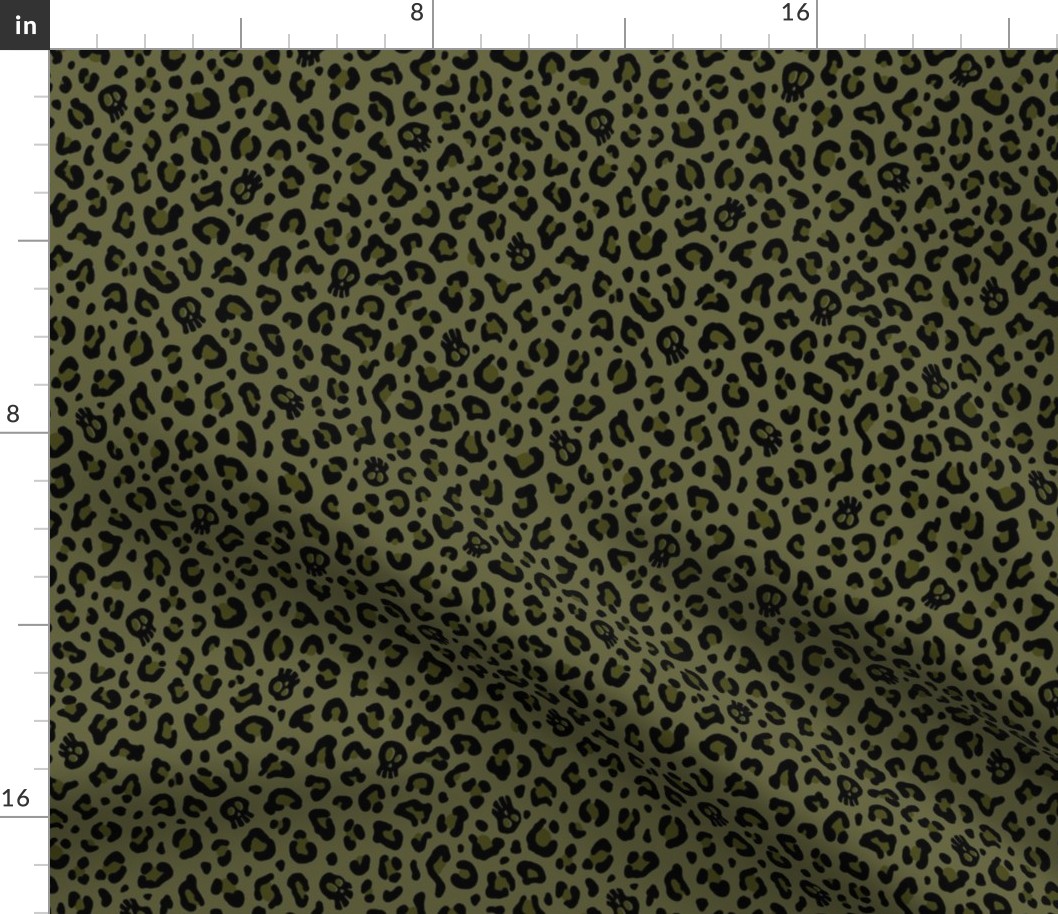 ★ SKULLS x LEOPARD ★ Camo Olive Green - Small Scale / Collection : Leopard Spots variations – Punk Rock Animal Prints 3