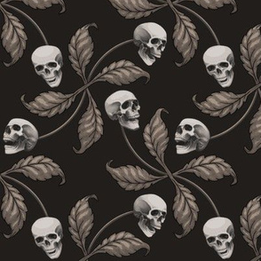 ★ BLACK AND WHITE CHERRY SKULL ★ Very Large Scale / Collection : Cherry Skull - Rock 'n' Roll Old School Tattoo Print