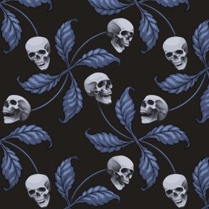 ★ DENIM CHERRY SKULL ★ Blue - Very Large Scale / Collection : Cherry Skull - Rock 'n' Roll Old School Tattoo Print