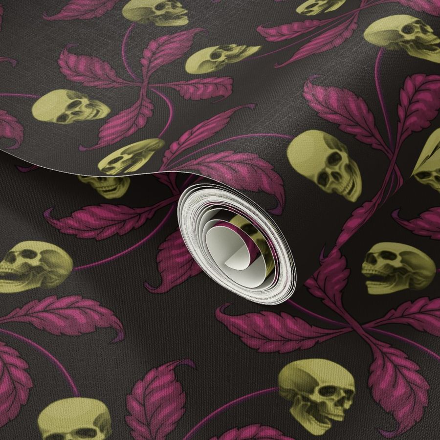 ★ PSYCHOBILLY CHERRY SKULL ★ Green + Purple - Very Large Scale / Collection : Cherry Skull - Rock 'n' Roll Old School Tattoo Print