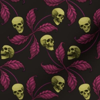 ★ PSYCHOBILLY CHERRY SKULL ★ Green + Purple - Very Large Scale / Collection : Cherry Skull - Rock 'n' Roll Old School Tattoo Print