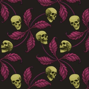 ★ PSYCHOBILLY CHERRY SKULL ★ Green + Purple - Very Large Scale / Collection : Cherry Skull - Rock 'n' Roll Old School Tattoo Print