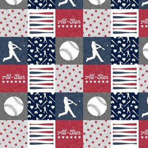 (1.5" scale) All-Star - red and blue baseball patchwork wholecloth C18BS