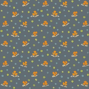Small Orange Flowers on gray