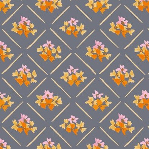 Diamond Floral Orange on Gray