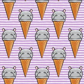 Hippopotamus ice cream cone - grey on purple