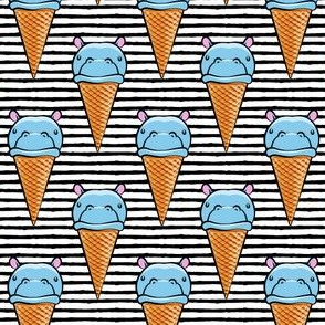 Hippopotamus ice cream cone - blue on black