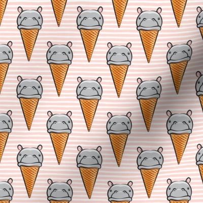 Hippopotamus ice cream cone - grey on pink